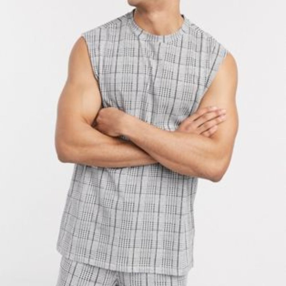 Another Influence Sleeveless T-Shirt Vest in Heritage Check
